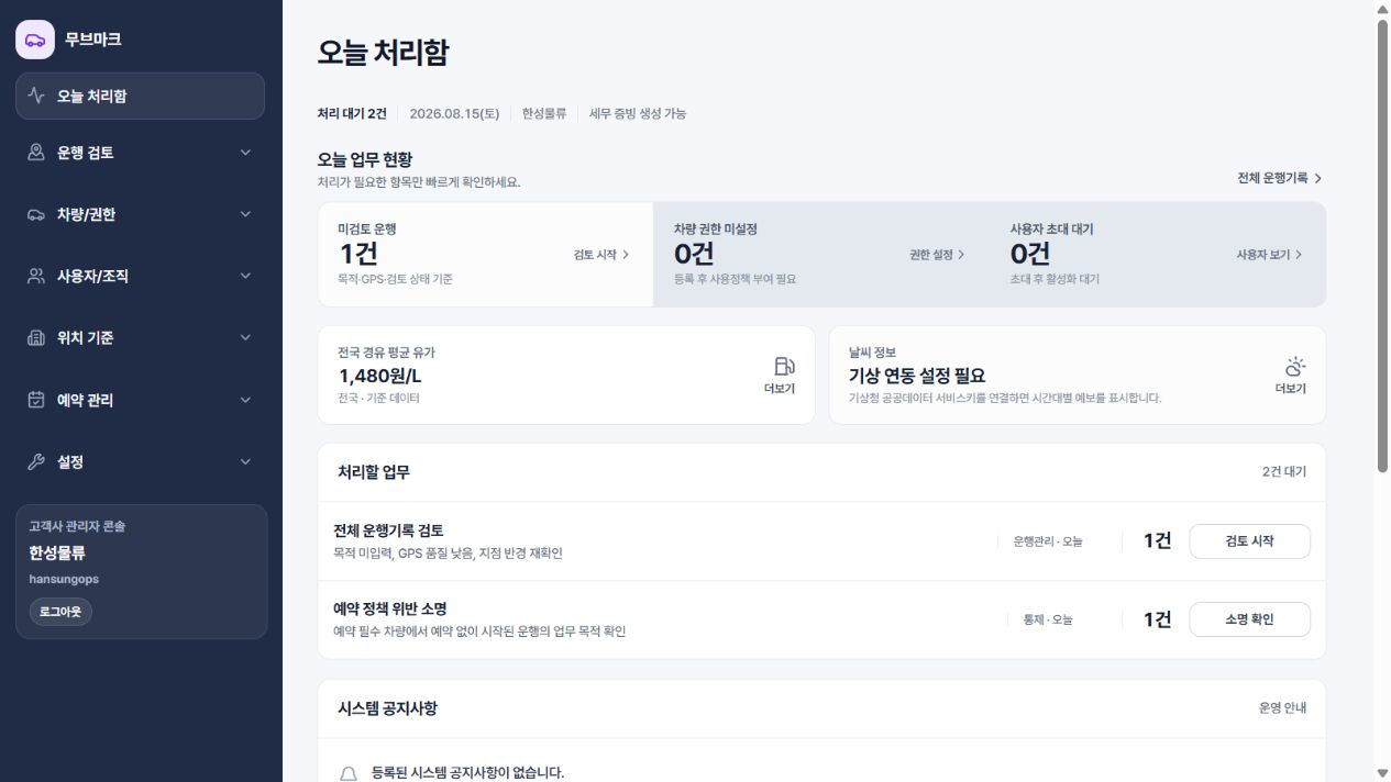 처리 대기 업무와 공지를 보여주는 현재 오늘 처리함